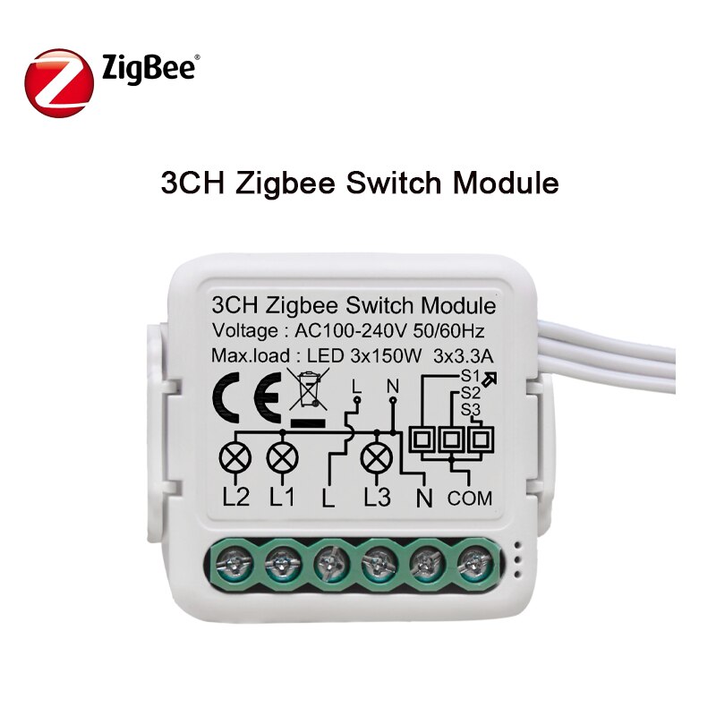 Tuya Zigbee Smart Light Switch Module,1/2/3/4 Gang Automation DIY Breaker 2 Ways Control Work with Alexa Google Home: 3CH 1pcs