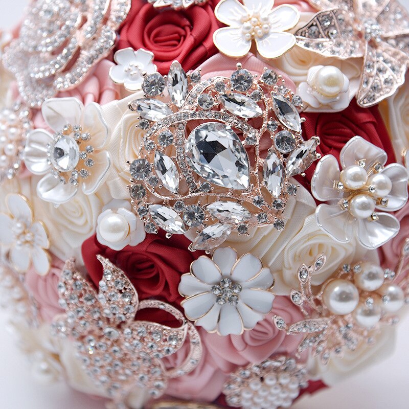nouvelle soie fleurs de mariage strass bijoux Blush rose broche Bouquet or broche robe de mariée mariage Bouquet