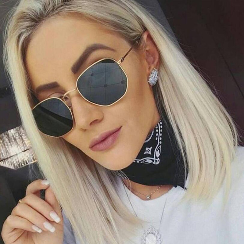 Polygonale kvinner solbriller menn briller dame luksus retro metall solbriller årgang speil  uv400 oculos de sol