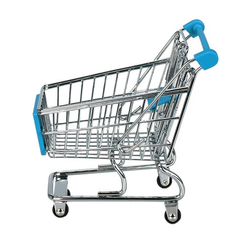 Mini Shopping Cart Supermarket Handcart Mode Storage Toy desktop can: Blue