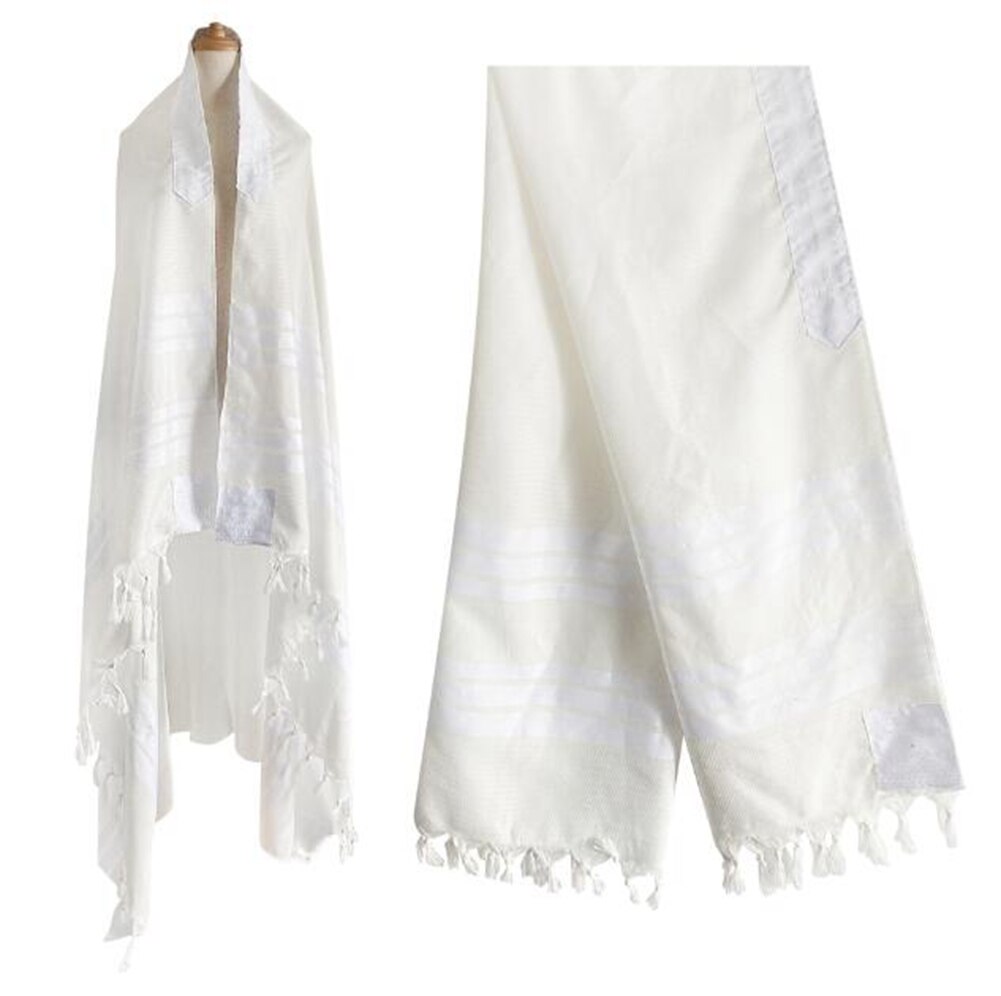 Judaica Israel Jewish Talit White Polyester Large Size Prayer Shawl Tallit