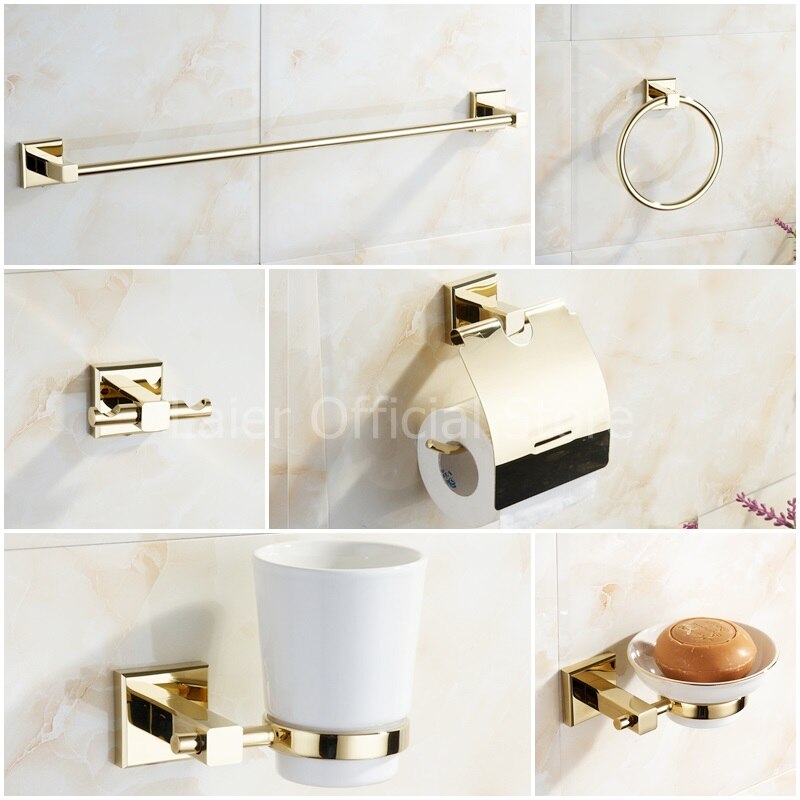 Guld kopphållare mässing badrum keramisk tandborste hållare krom finish modern stil