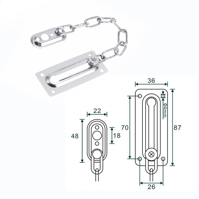 Sliding Door Lock Chrome Door Lock Chain Bolt Safety Chain Hotel Office Security Chain Gate Cabinet Latches Decorative Hardware