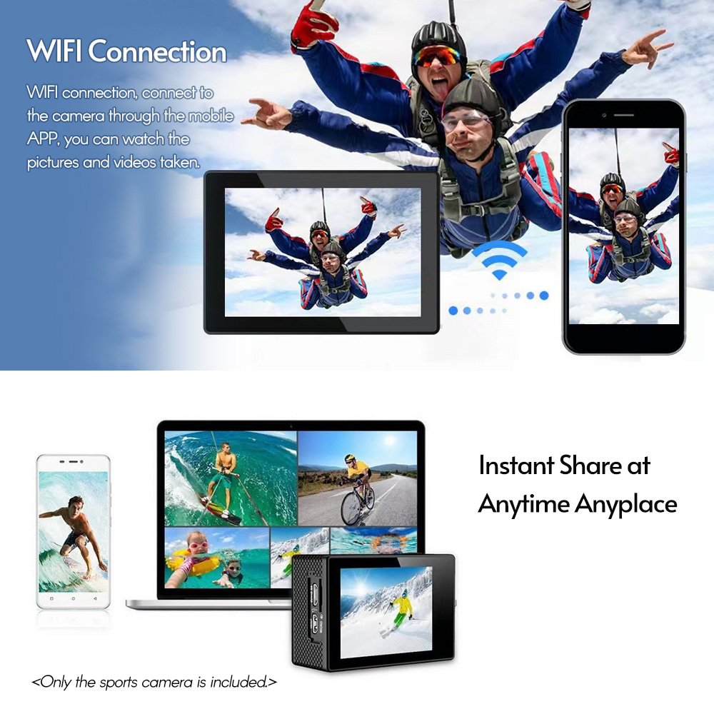 4K/30FPS 16MP High Resolution Sports Camera Portable DV Camcorder with Waterproof Case 2" LCD Display Screen 170 Wide Angle