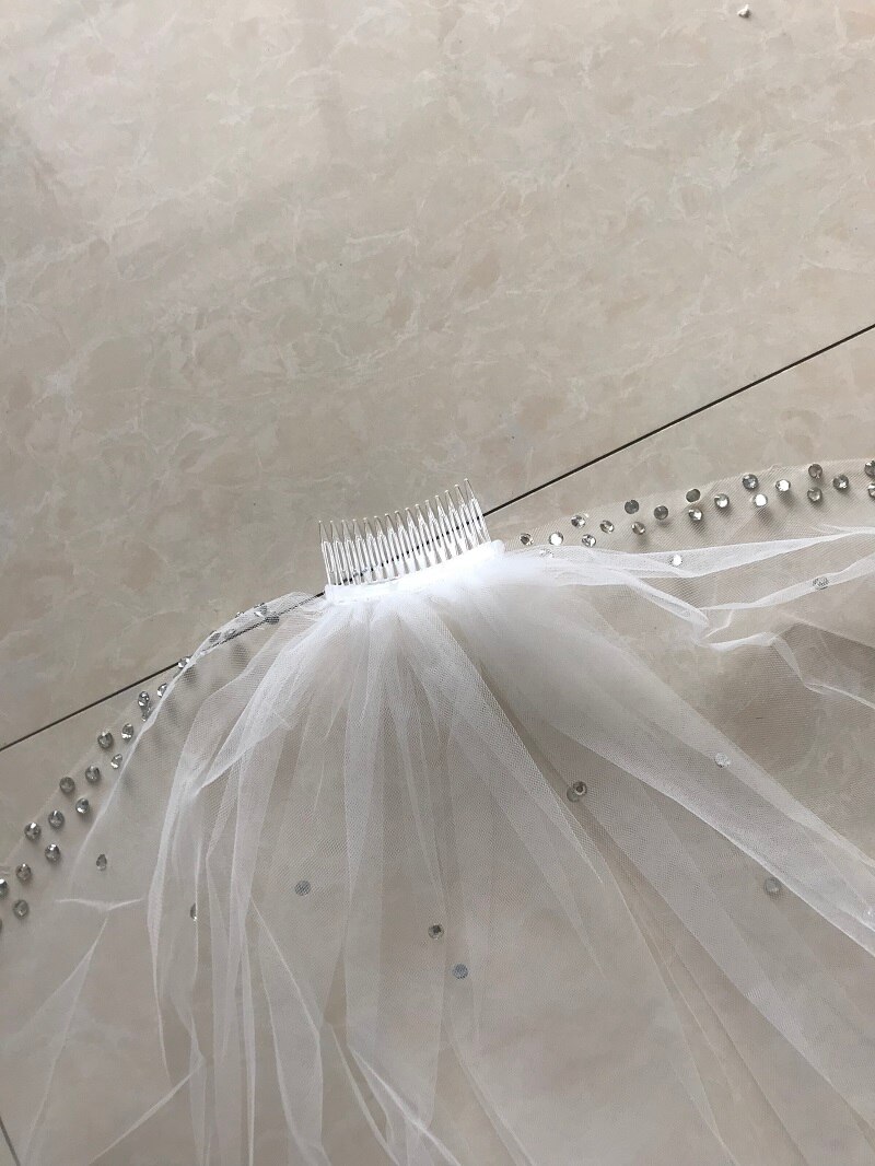 Glitter Bling Bling Sparkling 1 Layer Crystals Wedding Veils With Comb White Ivory Bridal Accessories