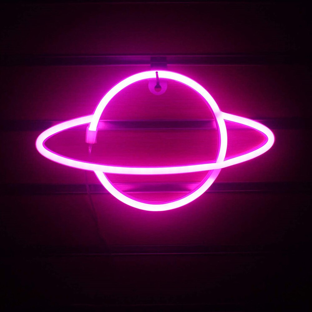 LED Neon Lamp Elliptical Planet Shaped Sign Lamp Battery Powered Party Home Decor Wall Light Party Neight Light