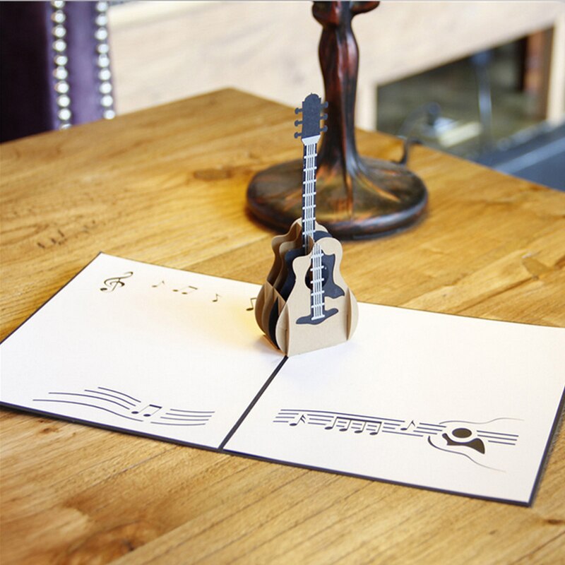 3d pop up musik guitar lykønskningskort jul valentinsdag fødselsdag invitation