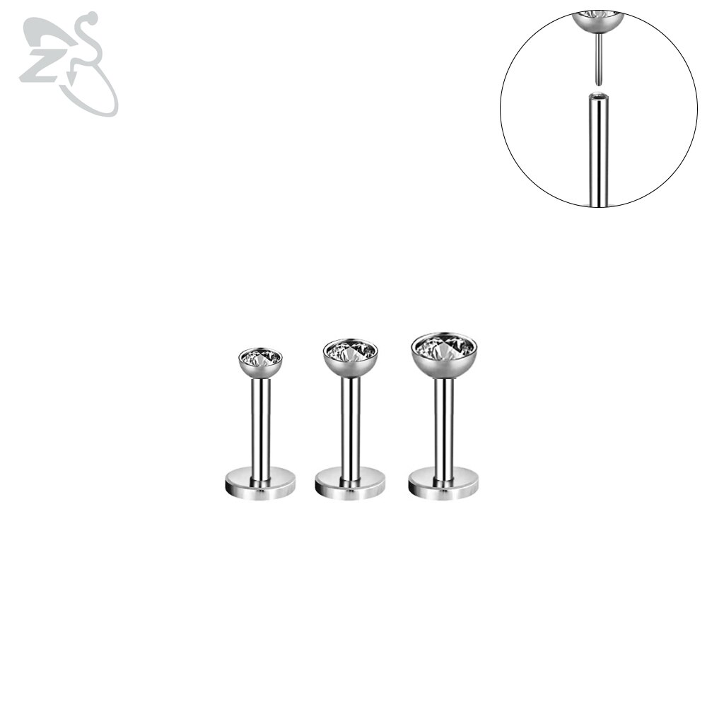 Zs 3 Stks/partij Cz Crystal Lip Piercing Set 6/8/10/12Mm Rvs Monroe Labret ringen Oor Tragus Helix Piercings Sieraden 16G: 12-6mm Silver