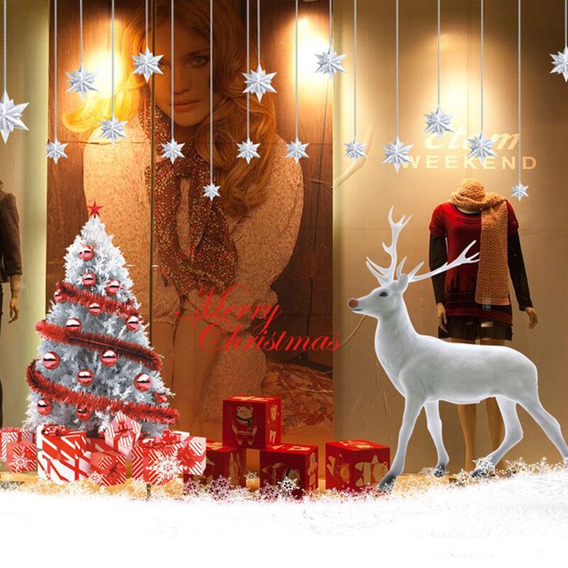 2Pcs Removable Christmas Wall Art Stickers DIY Window Mural Decals Reindeer Xmas Tree Snowflakes Home Decoration Wallpaper