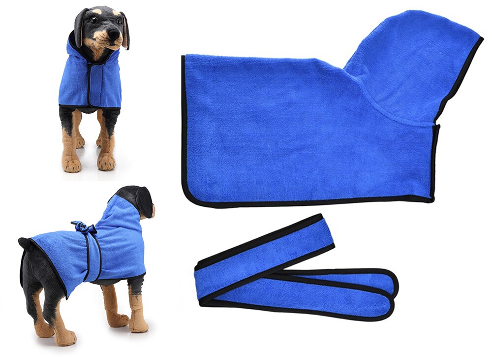 Pet Dog Cat szlafrok psy prysznic ręcznik kąpielowy z kapturem słodkie zwierzątko ręcznik do suszenia Super chłonny szybkoschnący ręczniki kąpielowe z mikrofibry: blue hooded / XS back 30cm