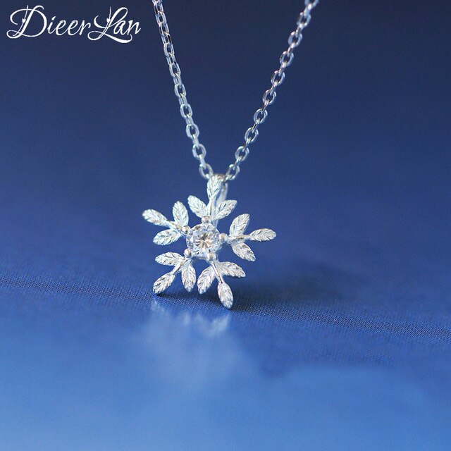 DIEERLAN 925 Sterling Silver Snowflake Earrings Sweet Choker Necklaces Pendant Jewelry Sets for Women Wedding Bridal Party