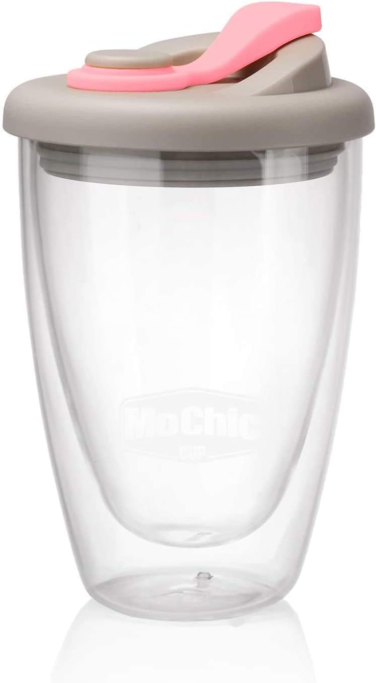 Dubbelwandige glazen bekers met deksel, herbruikbare geïsoleerde theemok, vaatwasmachinebestendig, milieuvriendelijk, koffiereismokken, vaatwasmachinebestendig: Roze / 301-400ml
