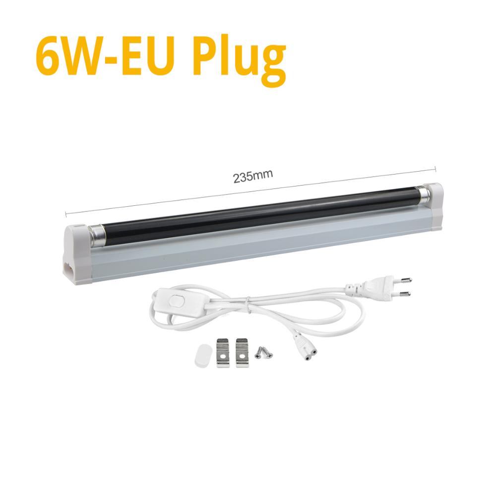 Ultraviolet Lamp Blacklight T5 Tube UVC Bulb 220V 110V UV Lamp Black Light Violet Fluorescent CFL BLB Lamps luz negra: 6W with EU Plug 220V