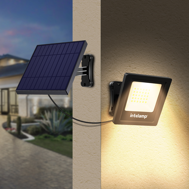 Intelamp Outdoor LED Spotlight Solar Street Wall Beveiligingsverlichting IP65 Waterdichte externe zonnelamp voor gangen Tuinveranda: Warm White