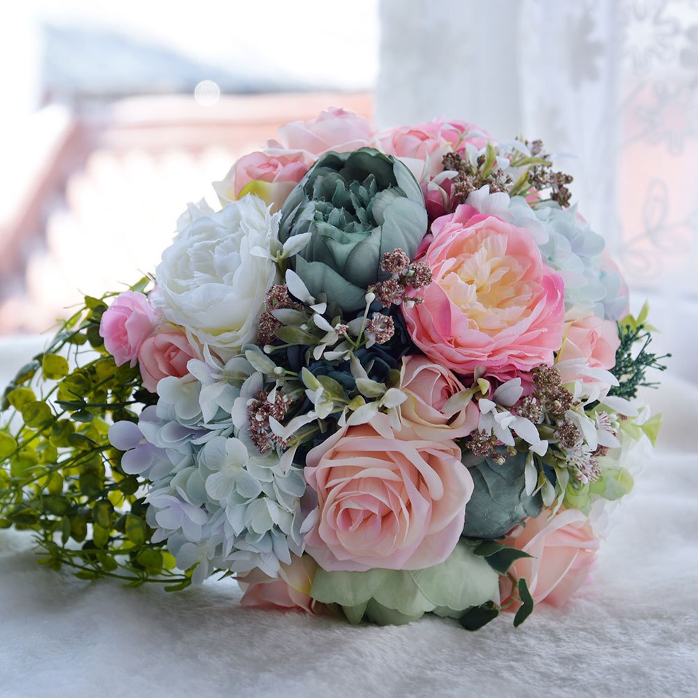 Kyunovia vacker bukett bröllop blommor land bukett brudtärna buketter rosor hortensia brudbukett 2 stil  gc37