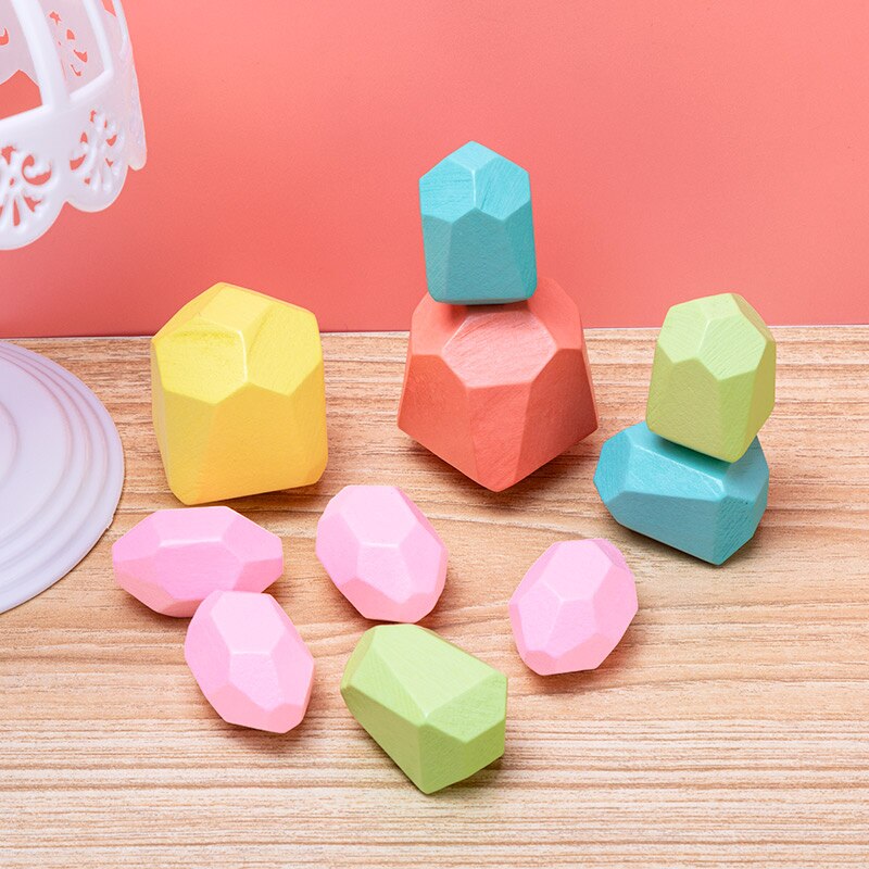 10Pcs Houten Stone Jenga Block Educatief Speelgoed Creatieve Nordic Stijl Stapelen Spel Gekleurde Houten Speelgoed
