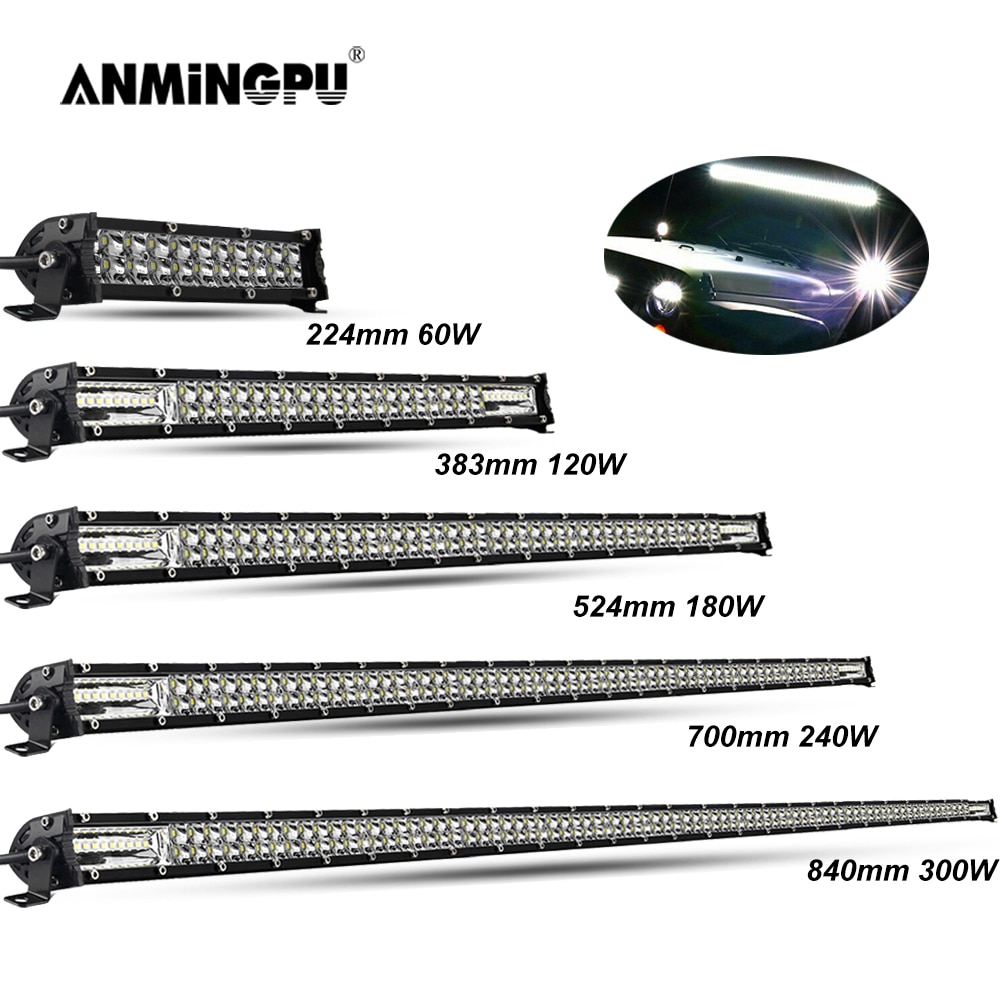 ANMINGPU Slim Off Road LED Bar 60W 120W 180W 240W LED Light Bar per camion 4X4 UAZ 4WD ATV Truck Combo LED Work Light Bar 12V 24V