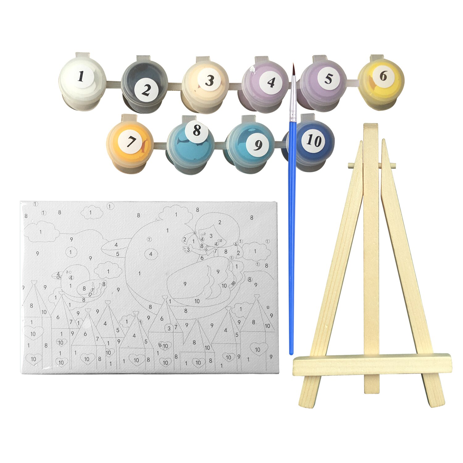 Diy Foto Schilderij Nummers Olieverfschilderij Kit 5.9*3.9 Inch Met Heldere Acryl Pigment Borstel Houten Schildersezel Stand voor Kids: Style 7