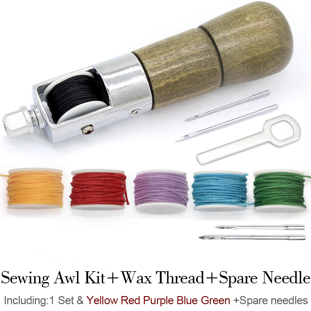 Leathercraft Sewing Stitching Awl Needle Tool Kit Handwork DIY Leather Shoe Repair Purses Wallets Clothes Craft Supplies Thread: PG08Y5