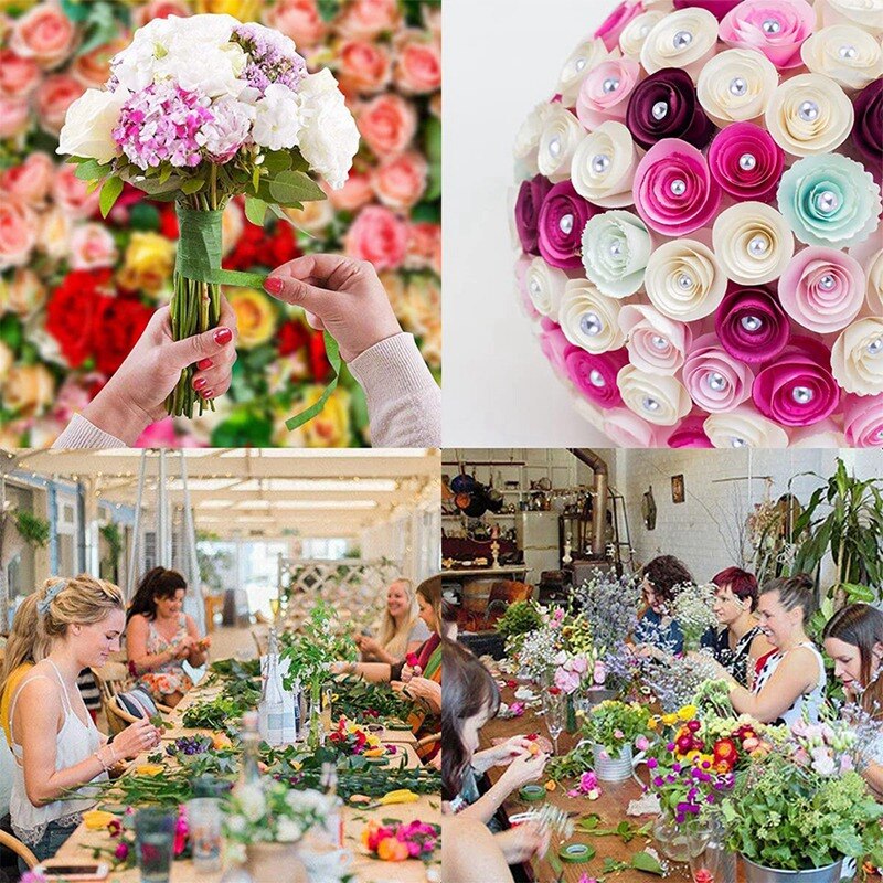 Flower Arrangement Tool Kit,Green Florist Ribbon, Floral Wire, Wire Cutter, Ball Head Pins For Bouquet Stem Wrap Florist