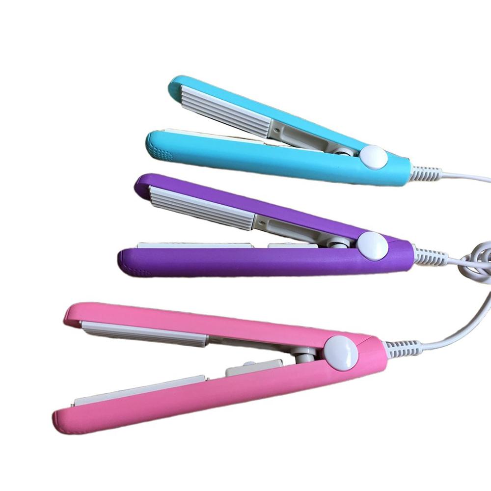 Mini Hair straightener Iron Pink Ceramic Straightening Corrugated Curling Iron Styling Tools Hair Curler EU Plug