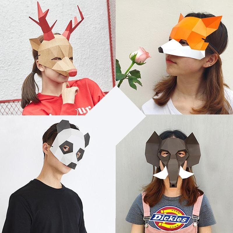 Bricolage demi visage papier masque à la main jouet 3D demi visage papier masque Papercraft jouet bricolage demi visage papier masque fête spectacle accessoire