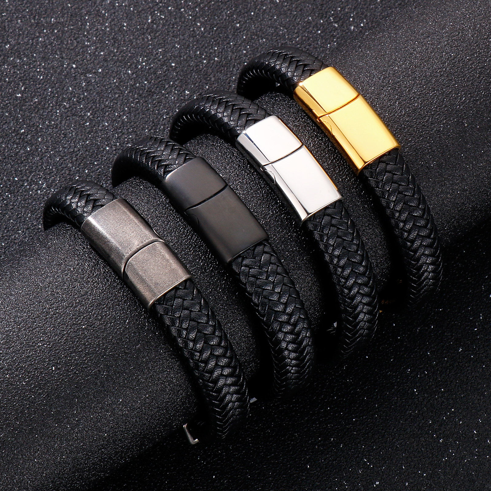 Trendy Leather Bracelets Men Stainless Steel Braided Rope Bracelets For Male Bracelets Jewelry Pulsera Hombre