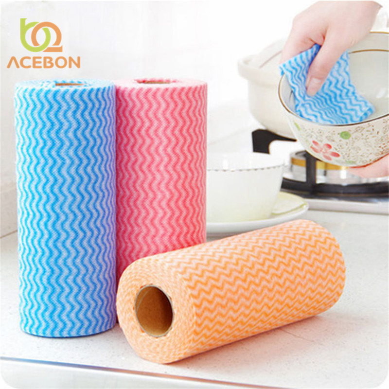 50Pcs Roll Non-Woven Fabric Disposable Striped Practical Rags Wiping Souring Pad Washing Cleaning Cloth Towels Kitchen Towel