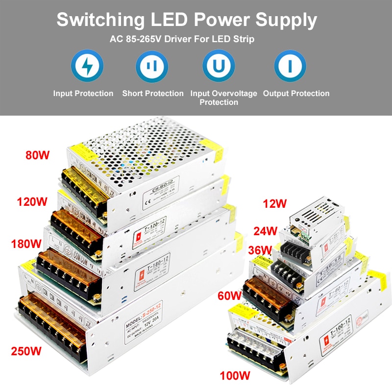 DC 12v Power Supply Unit 2a 3a 5a 10a 20a Led Driver Transformer 220 v to 12 v Power Supply 12 Volt Power Supply for Led Strip