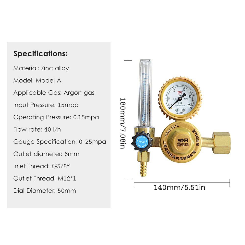 G5/8'' 0-25Mpa Argon Flow Meter Leakproof Gas Pressure Regulator Flowmeter Argon Pressure Regulating Valve Argon Regulator: Yellow