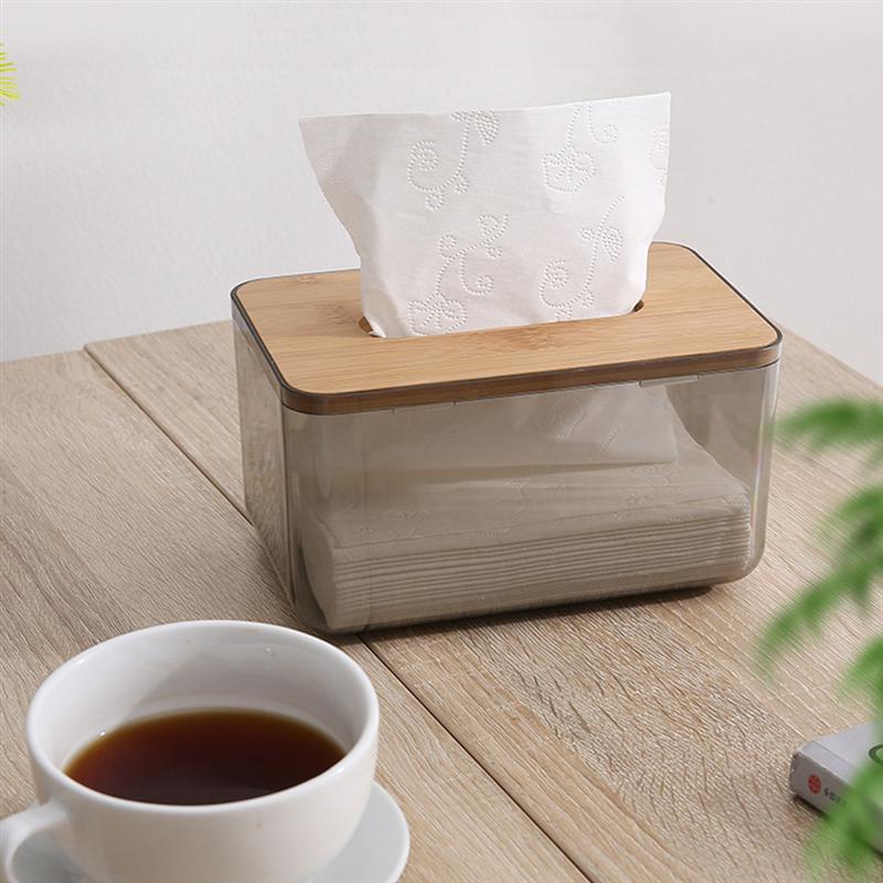 Simple Plastic Tissue Box Decorative Clear Body Tissue Cointainer Cute Tissue Holder Paper Storage Box With Bamboo Cover