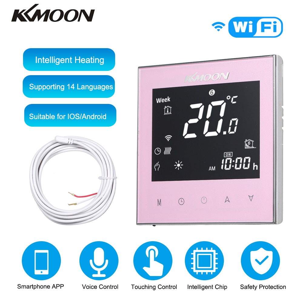 Kkmoon digital gulvvarme termostat til elvarmesystem gulvluftsensor wifi hjem stuetemperatur controller: Lyserød med wifi