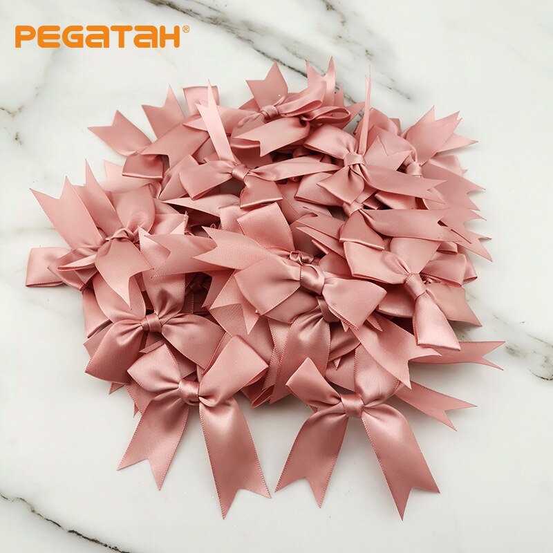 Lazos de cinta rosa para decoración de ropa, lazos de poliéster satinado hechos a mano, DIY, accesorios de decoración, 85x85mm, 50 unids/paquete