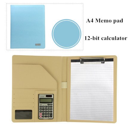 A4 Manager File Folder with Calculator Memo Pad Conference Document Bag Business Organizer Briefcase School Office Stationery: C Light blue