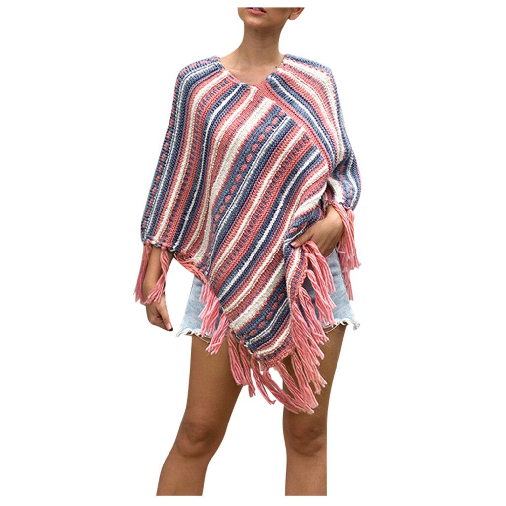 Vrouwen Winter Gebreide Cashmere Poncho Capes Shawl Vesten Trui Jas: Roze
