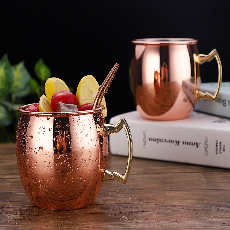 Stainless steel 304 copper plated drum beer mug mug Moscow donkey mule cup rose gold cocktail glass coffee cup