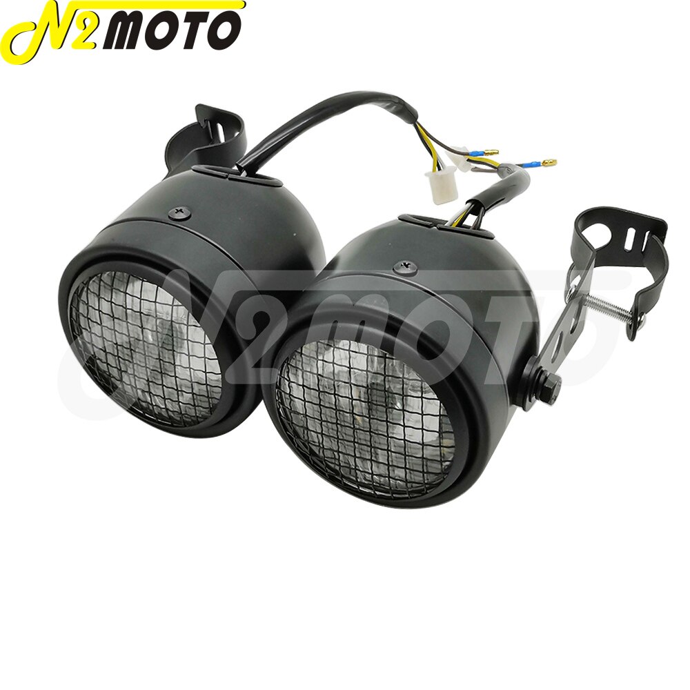 Grill Objektiv Scheinwerfer Vorne Kopf Lampe + Halterung Doppel Runde H4 Beleuchtung Für Zerhacker Harley Suzuki Honda: 1073-BKCL 