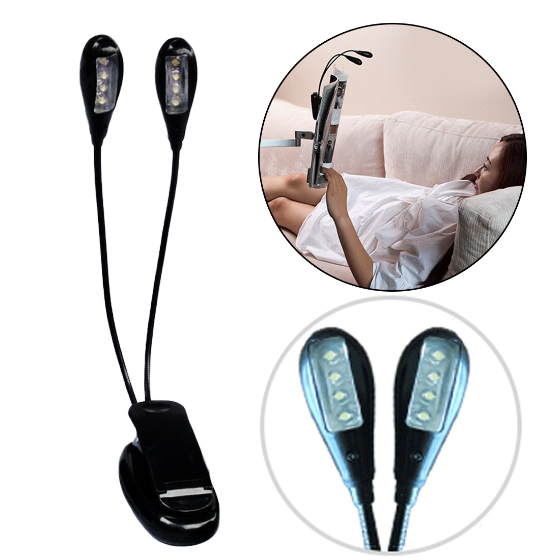 8 LED USB Doppel Pole LED Schreibtisch Lampe Mini Auge-pflege Tisch Lampe Dual Flexible Doppel Goosenecks Clip- auf Arm Studie & Musik Schreibtisch Licht