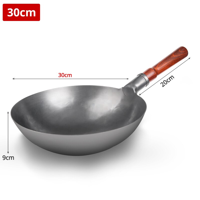 Wok Pan, Geen Chemische, Chinese Traditionele Ijzeren Wok Met Afneembare Houten Handvat, krasbestendig Hand Gehamerd Pan Keuken Cookwar: 30cm