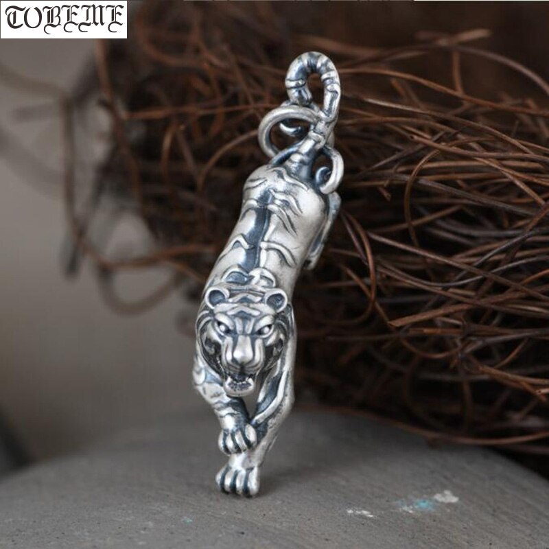 Vintage 990 Puur Zilver Power Tiger Hanger Geluk Amulet