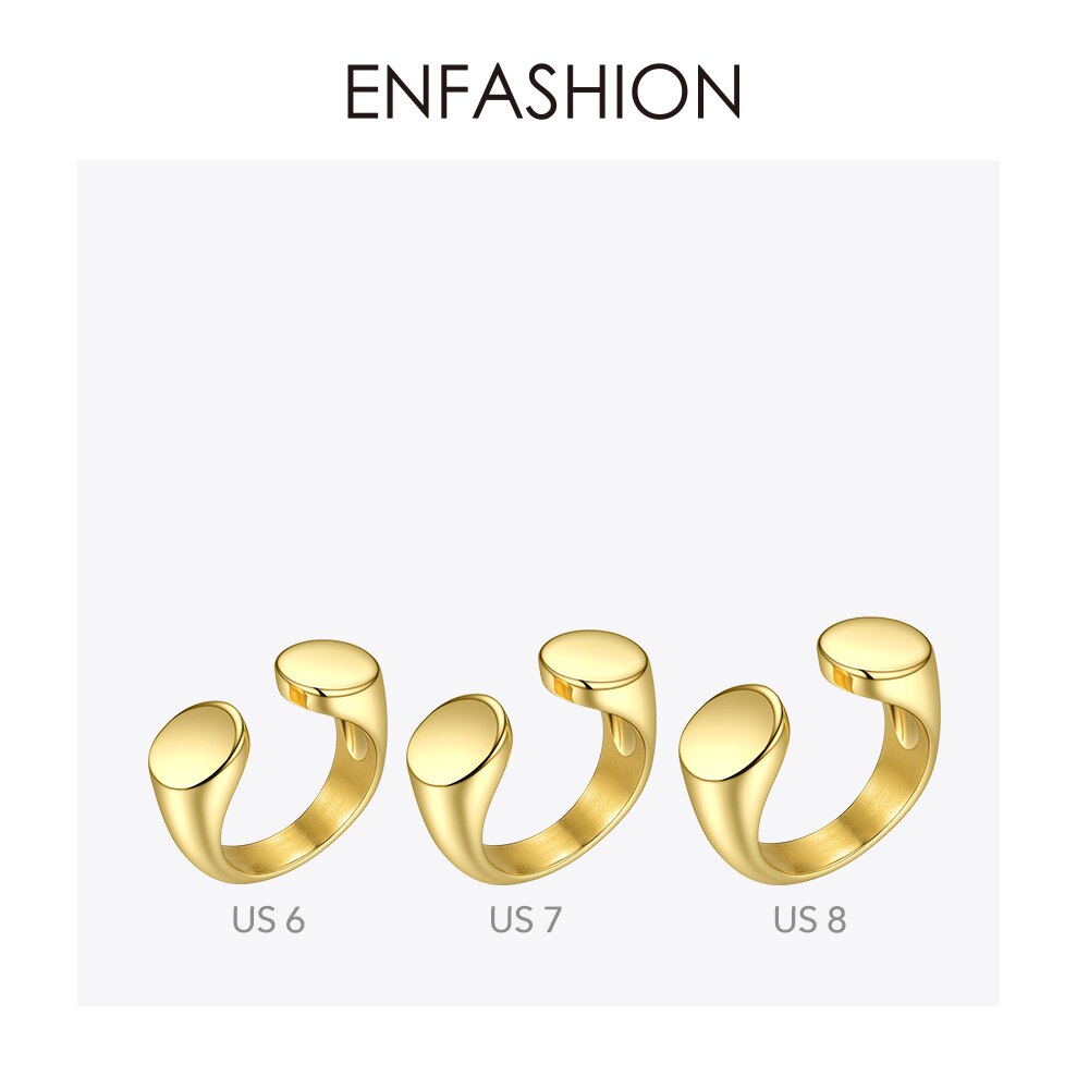 ENFASHION Punk Platform Open Ring Gold Color Stainless Steel Simple Finger Rings For Women Jewelry R204034