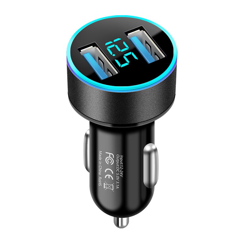 Car Charger 4.8A LED Display Dual USB Fast Charging Adapter For iPhone 12 13 Samsung Xiaomi 11 Car-charger Mobile Phone Charger: Black