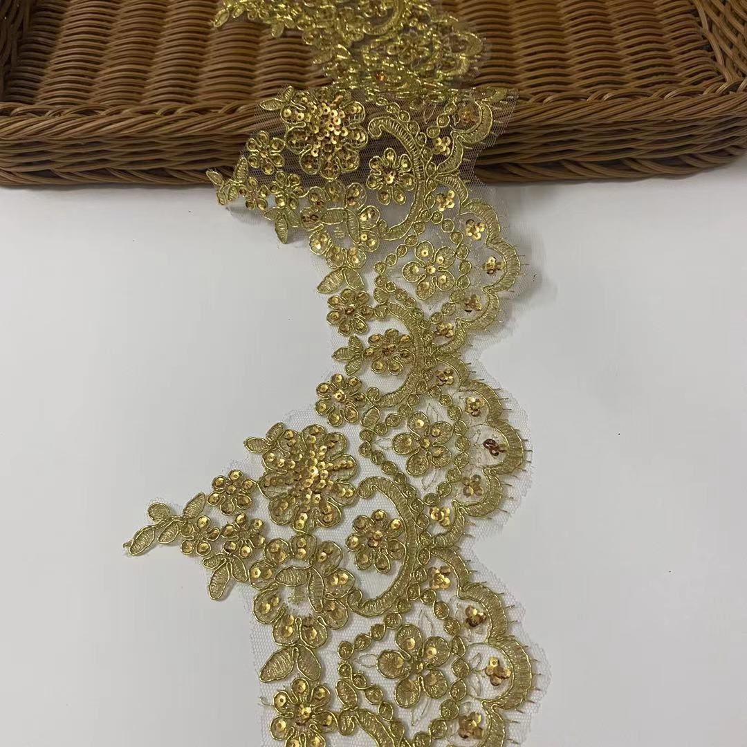 1 yard guld stof blomst venedig venedig pailletter mesh blonder trim applikationer syning håndværk til bruden brudekjoler 15cm bredde