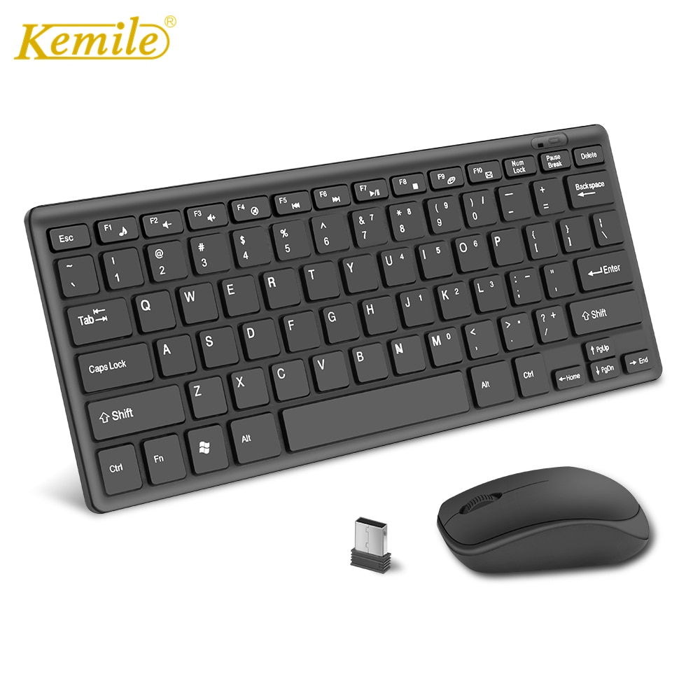 Kemile 2.4 ghz mini draadloos toetsenbord en optische muis combo zwart/wit voor samsung smart tv desktop pc laptop toetsenbord muis