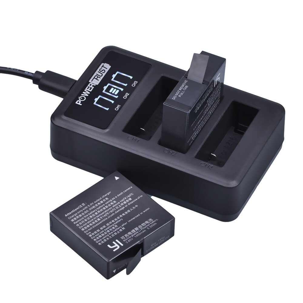 Batería de AZ16-1 para Xiaomi Yi 2, batería de 1400mAh, 3,85 V, AZ16-2 + LED, USB, 3 ranuras, cargador, 4K, Original, Xiao Mi Yi Lite, Cámara de Acción