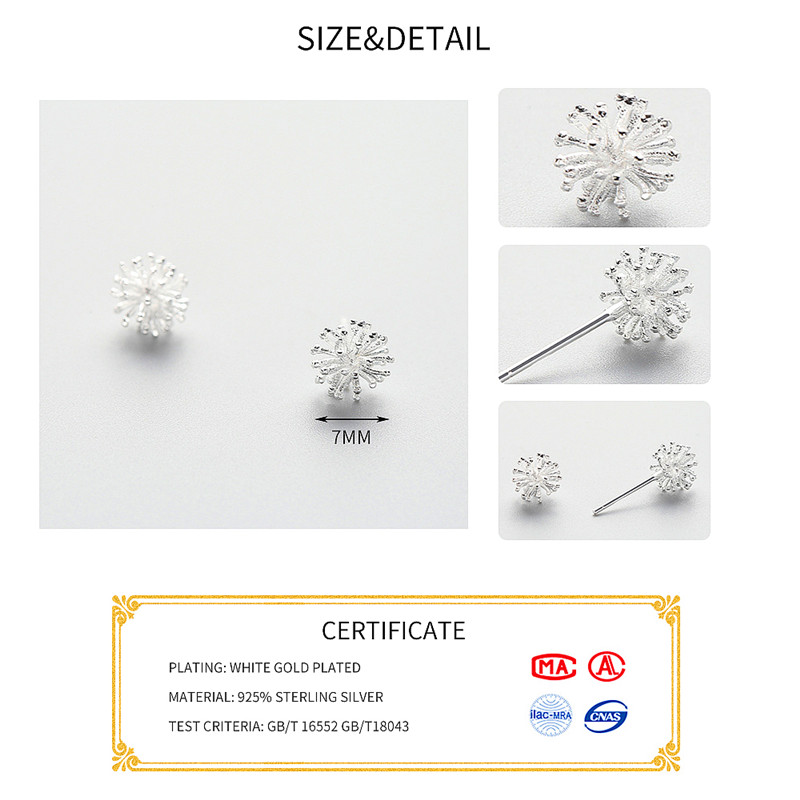 INZATT Dandelion Flower Ball Stud Earrings Trendy Real 925 Sterling Silver Fine Jewelry For Women Birthday party