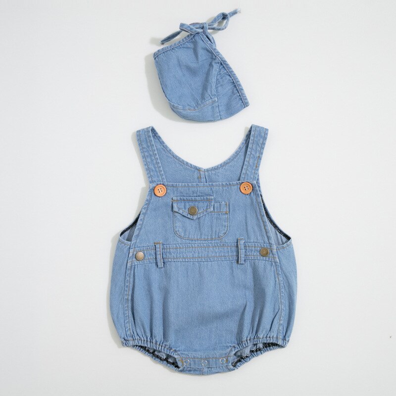 MILANCEL Baby Kleding Denim Babybodysuit Mouwloze Baby Meisjes Bodysuits Korte Stijl Peuter Jongens Kleding: blue / 12m