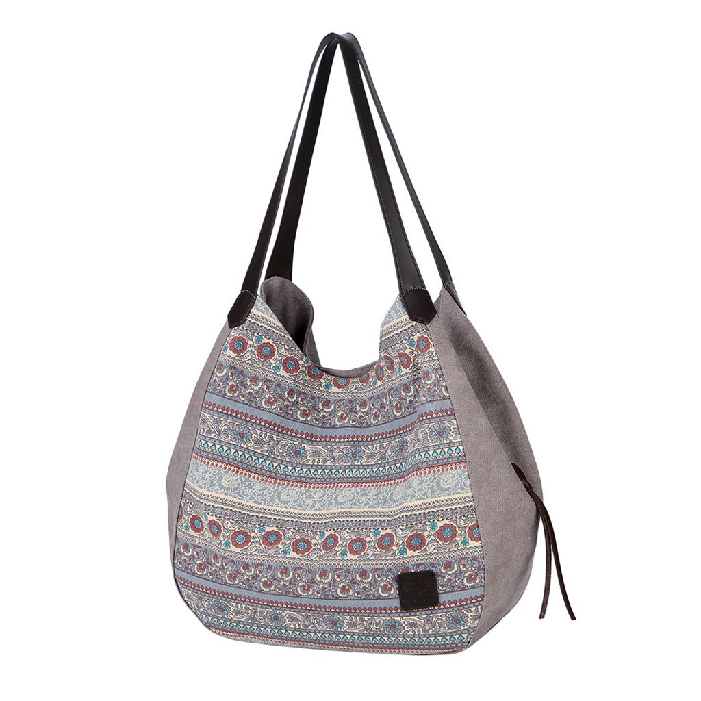 Sac à main en toile souple aelglacé pour femmes Style ethnique grande capacité sac à main de imprimé sac à bandoulière offres spéciales: Gray