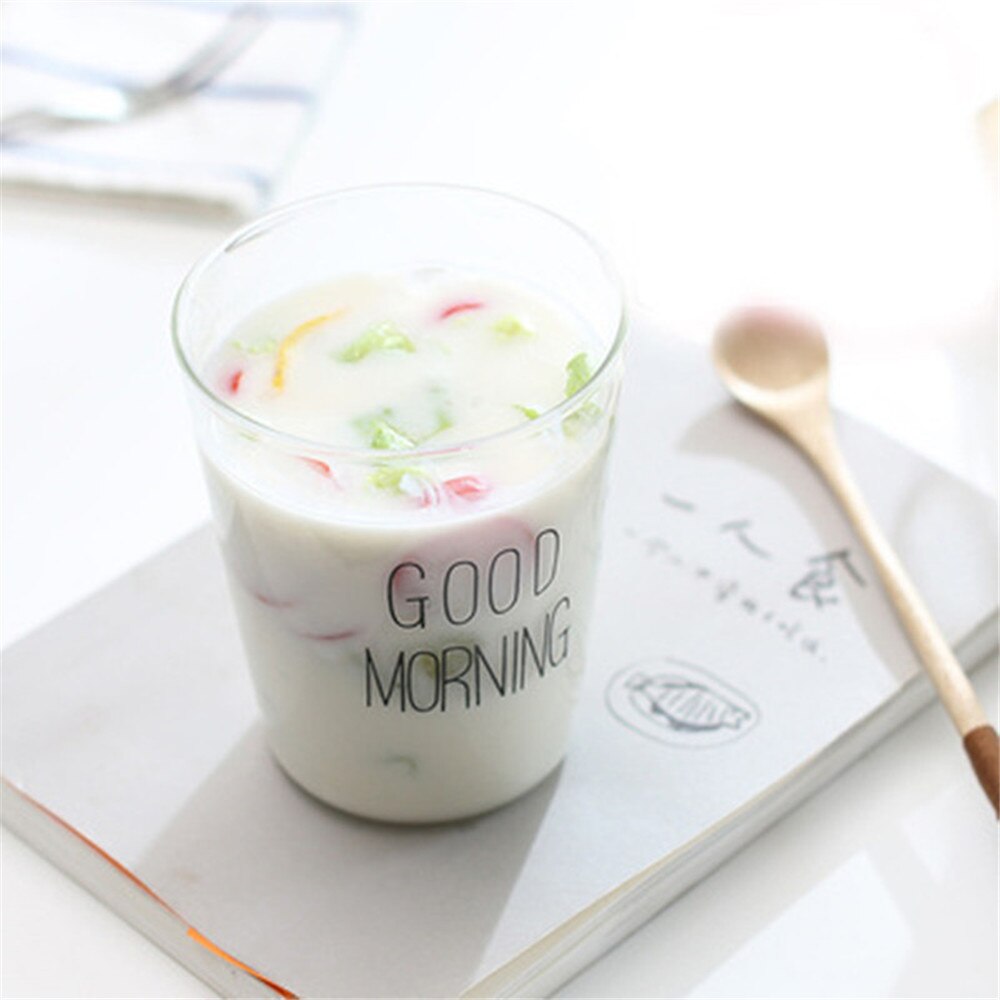Letter Printed Transparent Glass Coffee Tea Drinks Dessert Breakfast Milk Cup Glass Mugs Handle Drinkware: no handle Black