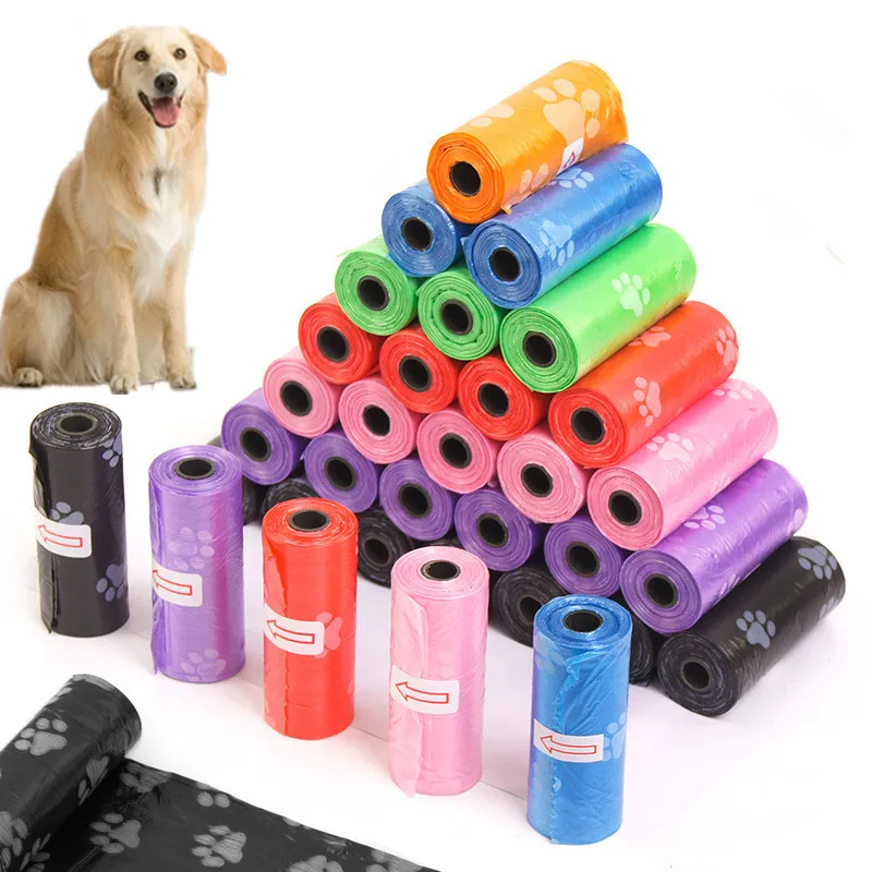 1 Rol Poepzakken Voor Huisdieren Wegwerp Afvalzakken Voor Honden Bulk Poepzak Dispenser Zakken Met Pootafdrukken Vuilniszak